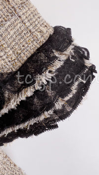 CHANEL 10S Beige Black Frilled Tweed Jacket Skirt Suit 34 36 40 シャネル ベージュ ブラック フリル ツイード ジャケット スカート スーツ 即発