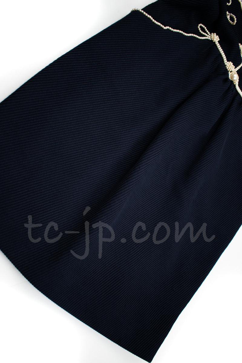CHANEL 09S Pearl Navy Dress Jacket 34 36 シャネル ナポレオン・パール装飾・ネイビー ・ミリタリー・ワンピース・ジャケット 即発