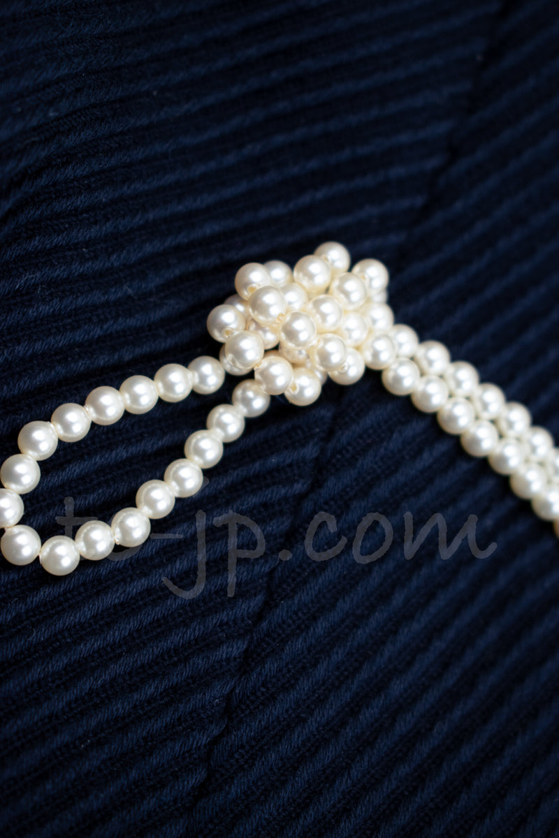 CHANEL 09S Pearl Navy Dress Jacket 34 36 シャネル ナポレオン・パール装飾・ネイビー ・ミリタリー・ワンピース・ジャケット 即発