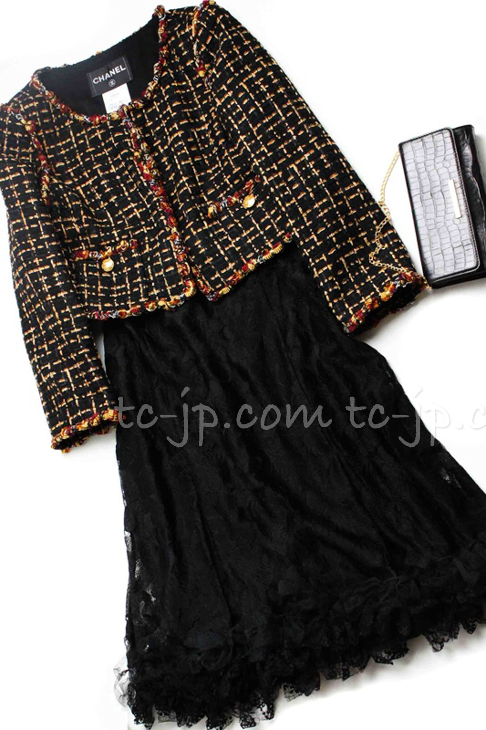 CHANEL 11C Black Brown Gold Beaded Braided Trim Jacket Dress 36 シャネル ブラック・ブラウン・ゴールド・ビーズ・ブレイドトリム・ジャケット・ワンピース 即発