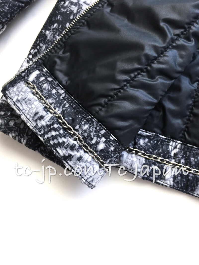 CHANEL 13A Black Nylon Zipper Tweed Print Pattern Jacket 42 シャネル ツイード柄・プリント・ジッパー・ジャケット 即発