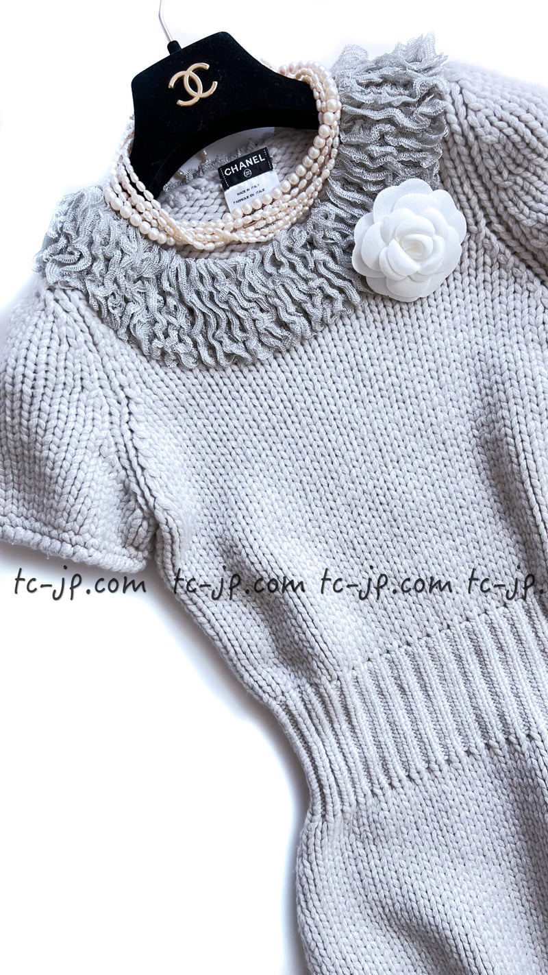 CHANEL 08A Light Gray Cashmere Knit Dress 38 シャネル ライトグレー・ニット・カシミア・ワンピース 即発