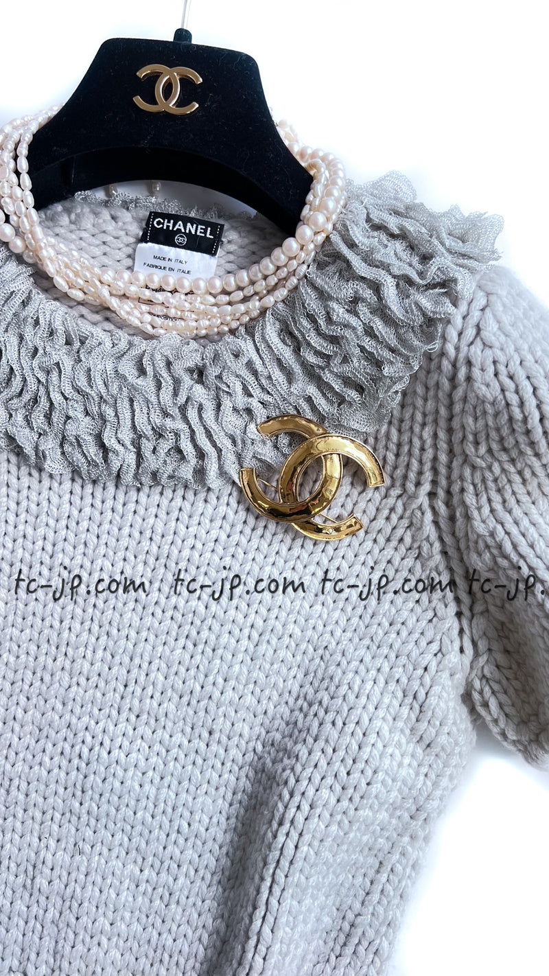 CHANEL 08A Light Gray Cashmere Knit Dress 38 シャネル ライトグレー・ニット・カシミア・ワンピース 即発