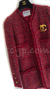 CHANEL 90A Vintage Red Wool Mohair Gold Button Jacket Coat 40 42 シャネル ・ヴィンテージ・レッド・ウール・モヘア・ゴールド・ボタン・ジャケット・コート 即発