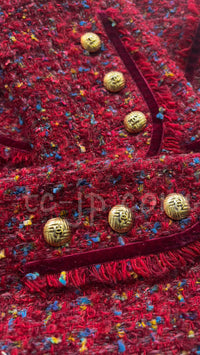 CHANEL 90A Vintage Red Wool Mohair Gold Button Jacket Coat 40 42 シャネル  ヴィンテージ レッド ウール モヘア ゴールド CCロゴボタン ジャケット コート 即発