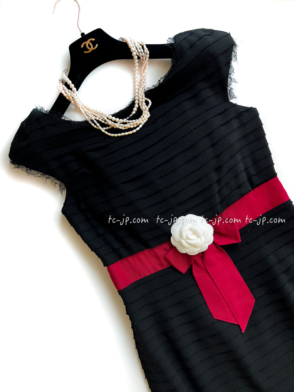 CHANEL 12A Black Ribbon Sleeveless Dress 36 40 シャネル ブラック ウール リボン・ワンピース
