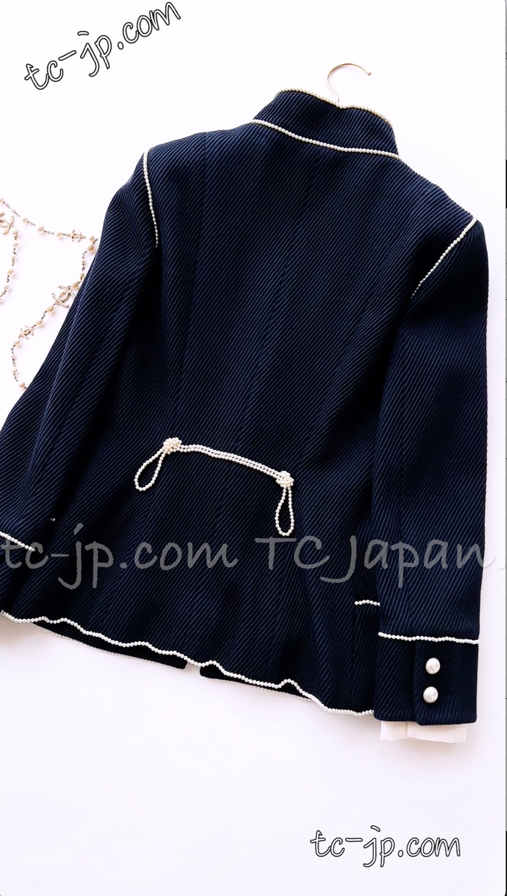 CHANEL 09S Pearl Navy Dress Jacket 34 36 シャネル ナポレオン・パール装飾・ネイビー ・ミリタリー・ワンピース・ジャケット 即発
