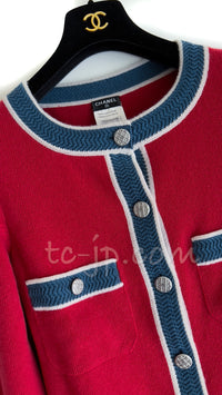 CHANEL 13C Red Blue Knit Cashmere Cardigan 34 シャネル レッド・ブルー・カシミア・ニット・カーディガン 即発