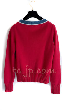 CHANEL 13C Red Blue Knit Cashmere Cardigan 34 シャネル レッド・ブルー・カシミア・ニット・カーディガン 即発