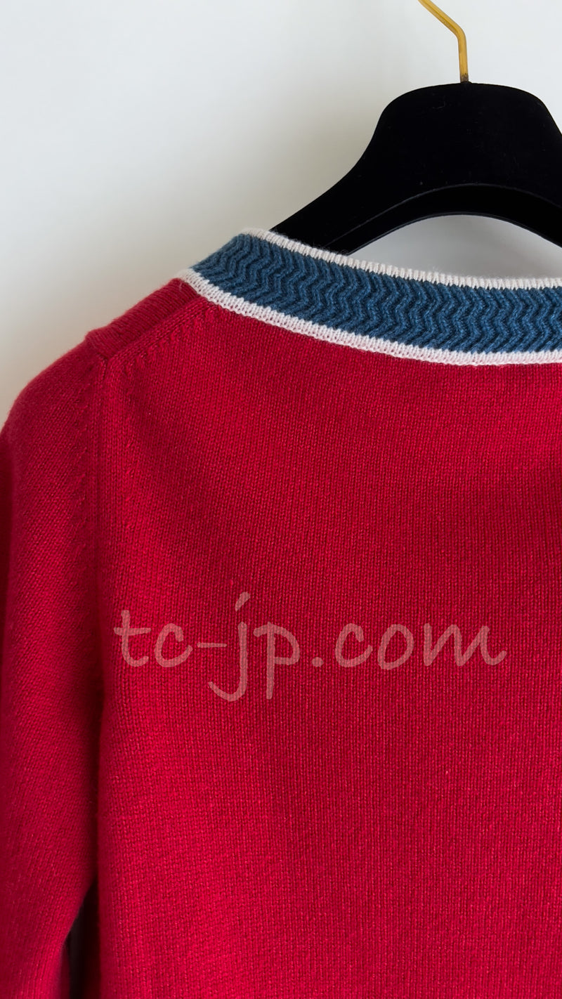 CHANEL 13C Red Blue Knit Cashmere Cardigan 34 シャネル レッド・ブルー・カシミア・ニット・カーディガン