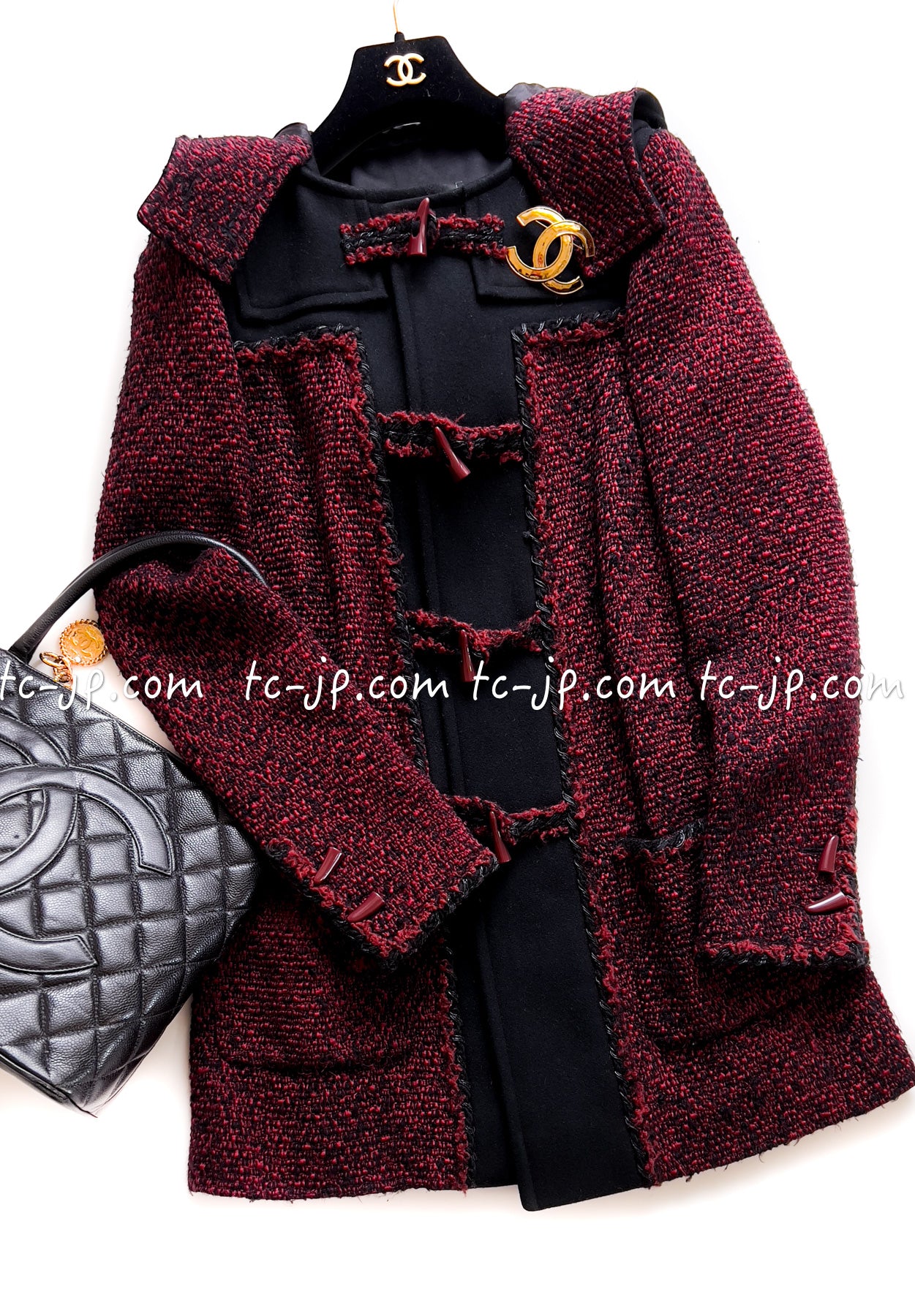 CHANEL 11A Black Red Wool Duffle Coat 38 シャネル ブラック・レッド・ウール・ダッフルコート 即発