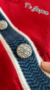 CHANEL 13C Red Blue Knit Cashmere Cardigan 34 シャネル レッド・ブルー・カシミア・ニット・カーディガン