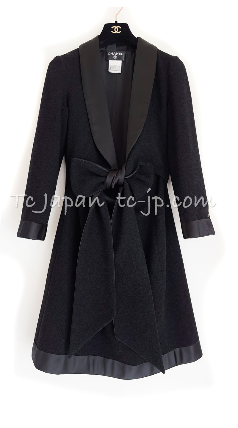 Chanel 07A Black Navy Wool Dress Shawl Collar Dress 38 40 シャネル  ブラック・ネイビー・ウール・ワンピース 即発