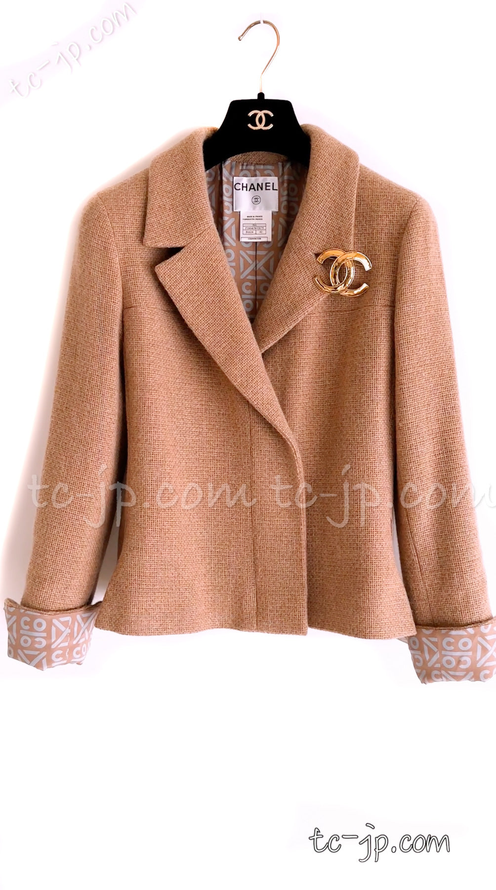 CHANEL 00A Camel Cashmere 100% Zipper Jacket Skirt Suit 36 42 シャネル  キャメル・カシミア・ジッパー・ジャケット・スカート・スーツ 即発