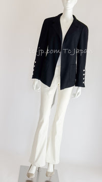 CHANEL 07S Black Wool White CC Logo Buttons Jacket 42 シャネル ブラック ホワイト CC ボタン ウール ジャケット