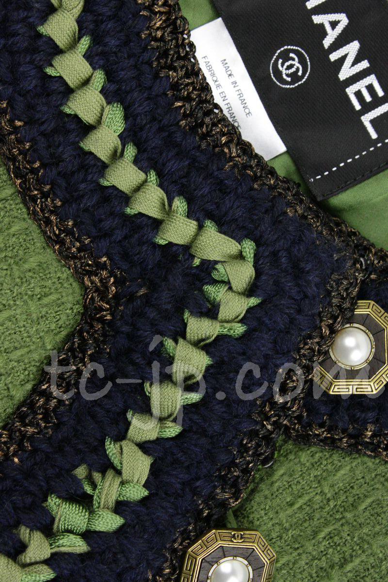 CHANEL 10PF Paris Shanghai Green Braid Skirt Jacket 36 シャネル グリーン・ブレイド・ジャケット スカート スーツ - TC JAPAN
