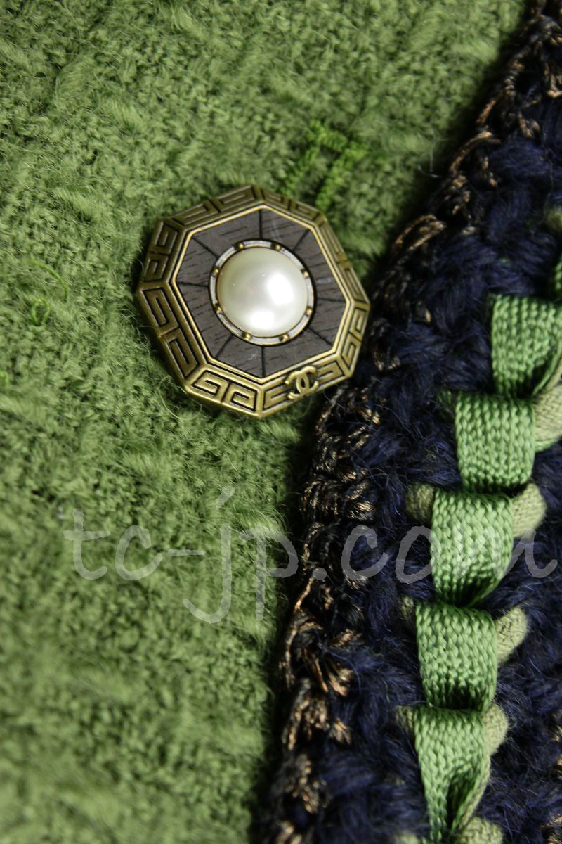 CHANEL 10PF Paris Shanghai Green Braid Skirt Jacket 36 シャネル グリーン・ブレイド・ジャケット スカート スーツ - TC JAPAN