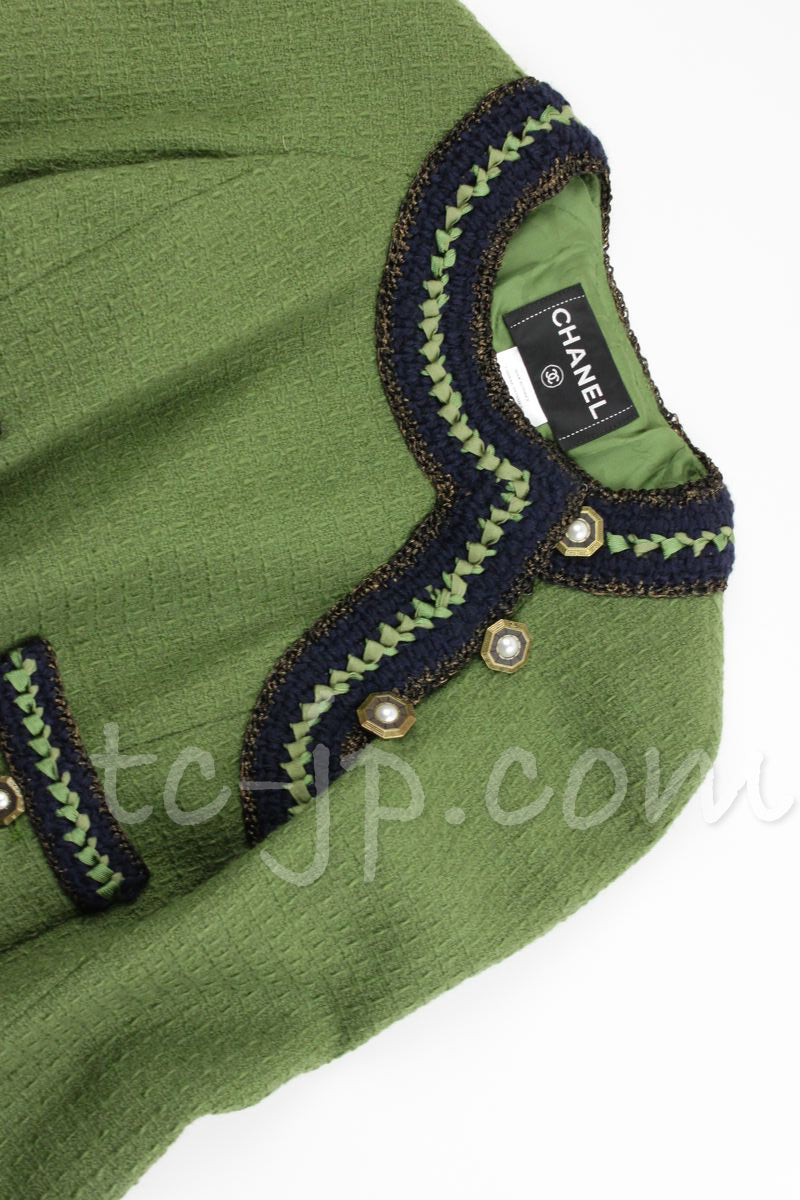 CHANEL 10PF Paris Shanghai Green Braid Skirt Jacket 36 シャネル グリーン・ブレイド・ジャケット スカート スーツ - TC JAPAN