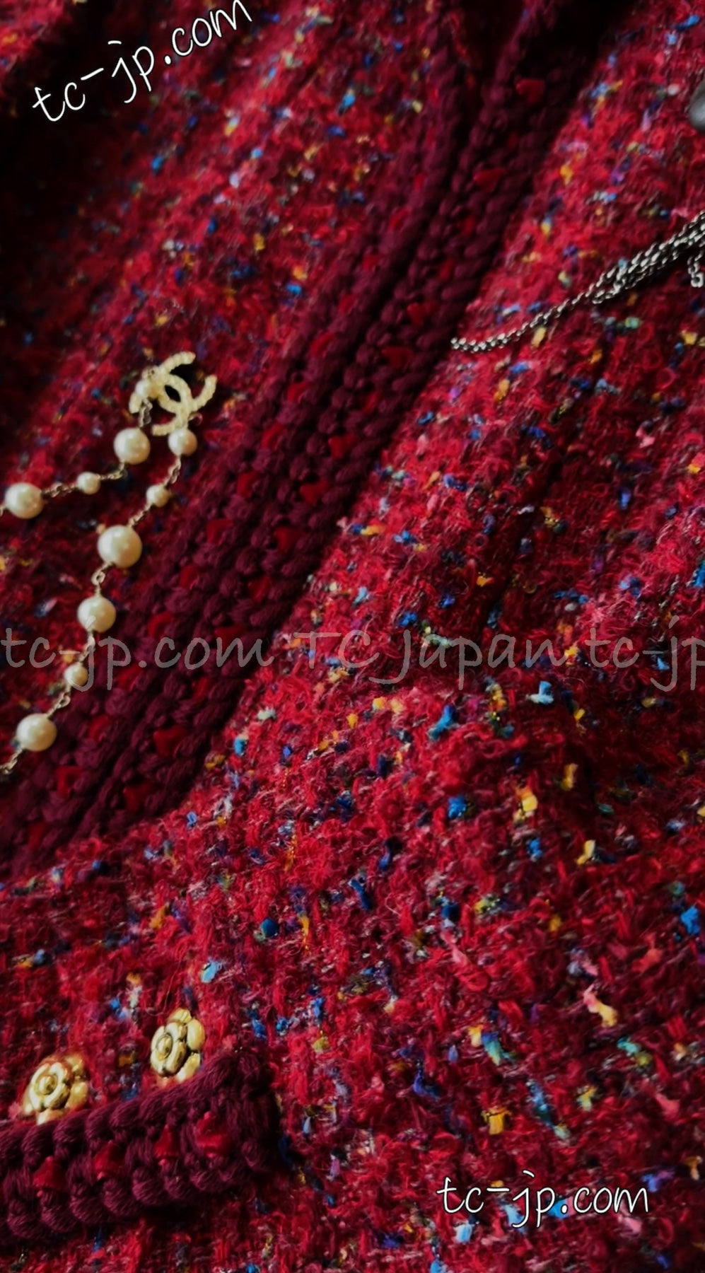 CHANEL 90A Vintage Red Wool Mohair Gold Button Jacket Skirt Suit 38 シャネル・ヴィンテージ・レッド・ウール・モヘア・ゴールドボタン・ジャケット・スカートスーツ 即発