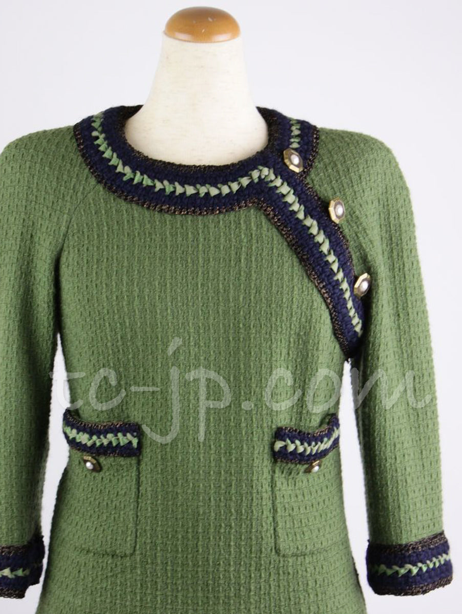 CHANEL 10PF Paris Shanghai Green Braid Skirt Jacket 36 シャネル グリーン・ブレイド・ジャケット スカート スーツ - TC JAPAN