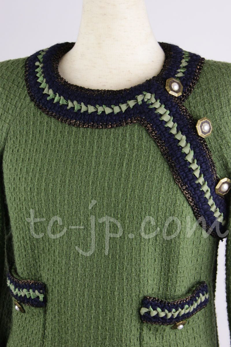 CHANEL 10PF Paris Shanghai Green Braid Skirt Jacket 36 シャネル グリーン・ブレイド・ジャケット スカート スーツ - TC JAPAN