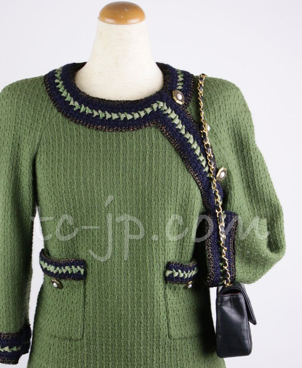 CHANEL 10PF Paris Shanghai Green Braid Skirt Jacket 36 シャネル グリーン・ブレイド・ジャケット スカート スーツ - TC JAPAN