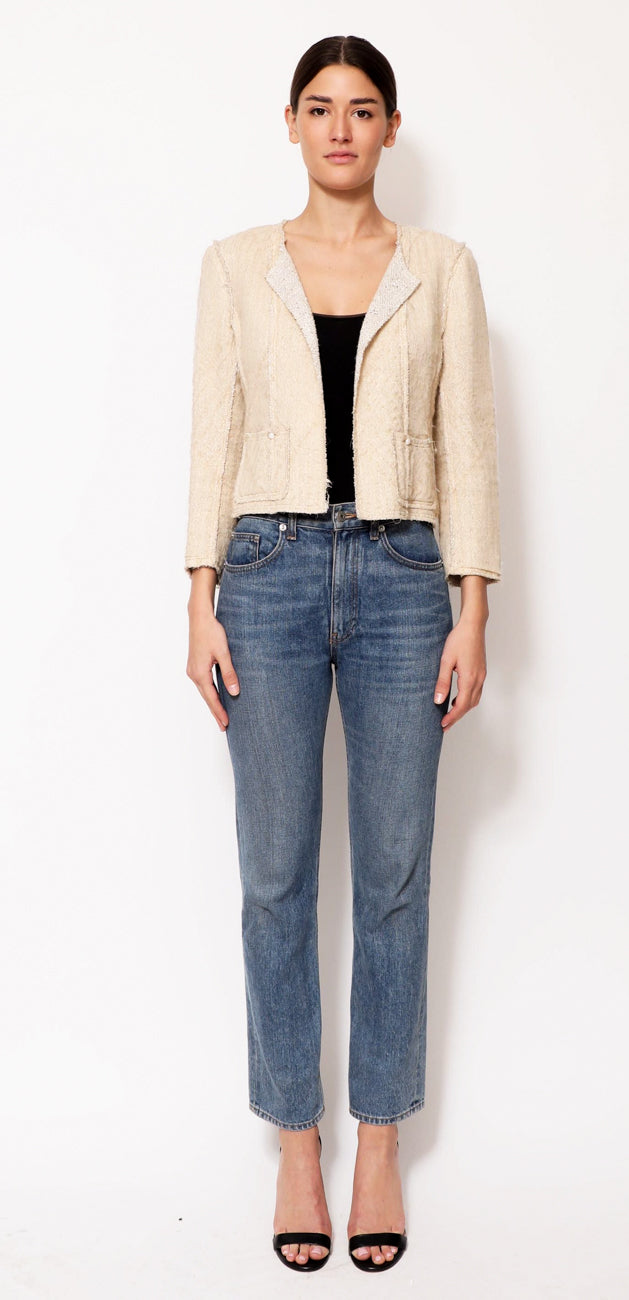 CHANEL 03S Beige Silk Cropped Cardigan Jacket 36 38 シャネル ベージュ・シルク・クロップド・カーディガン・ジャケット 即発