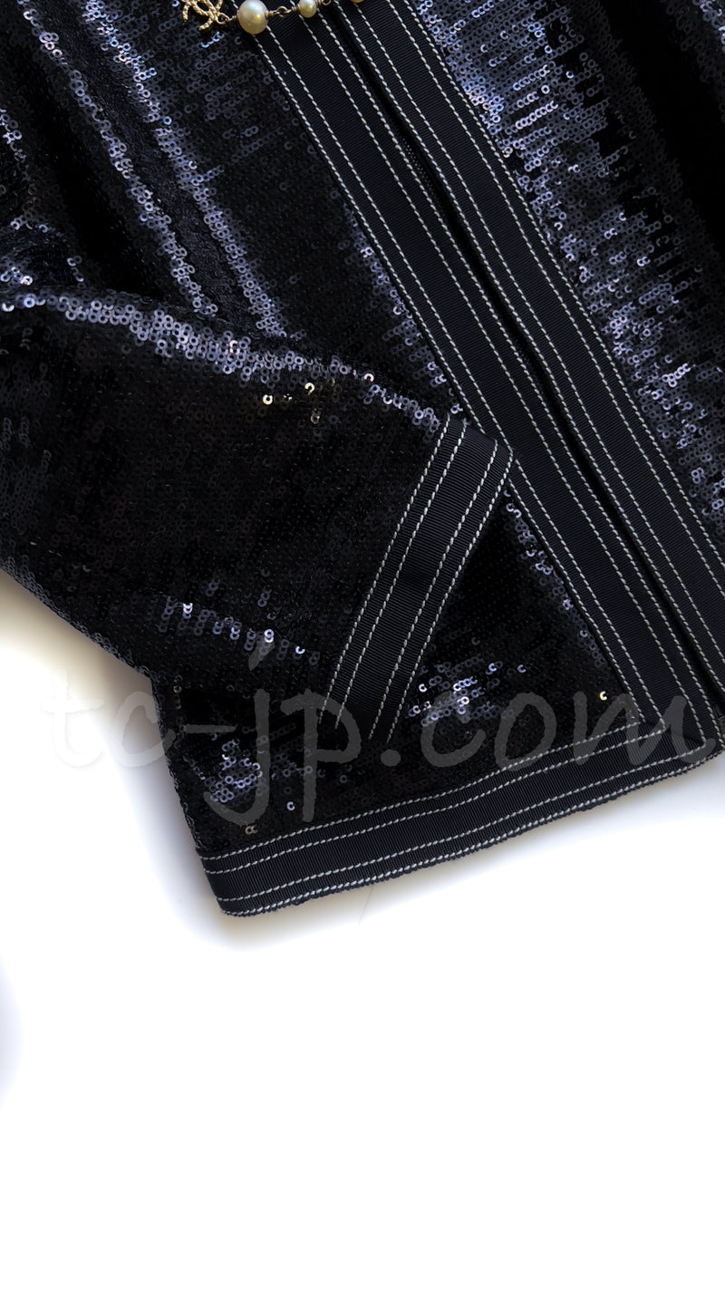 CHANEL 13C Sequins Black Cropped Party Zipper Jacket 34 36 シャネル ブラック・スパンコール・クロップド丈・パーディー・ジャケット 即発
