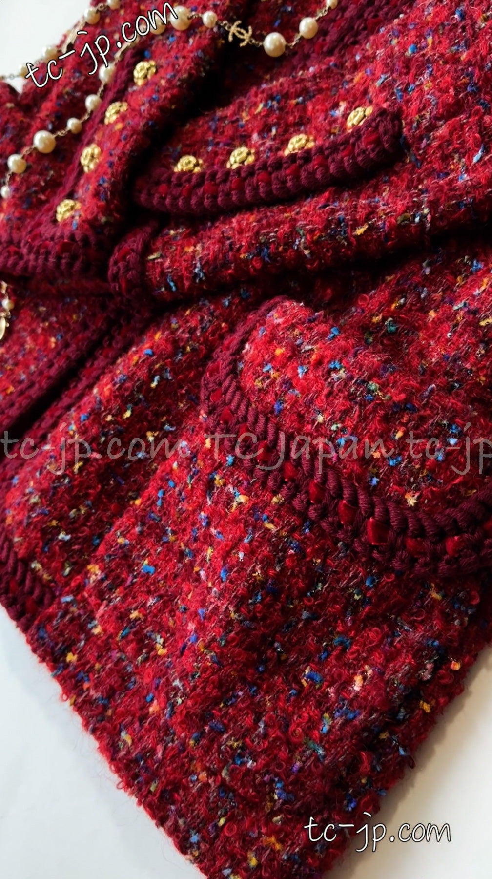 CHANEL 90A Vintage Red Wool Mohair Gold Button Jacket Skirt Suit 38 シャネル・ヴィンテージ・レッド・ウール・モヘア・ゴールドボタン・ジャケット・スカートスーツ 即発