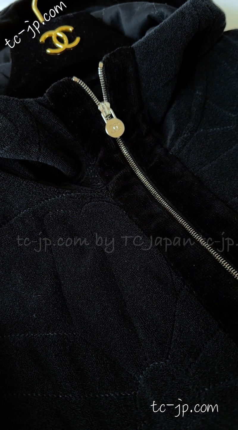 CHANEL 15B Black CC Logo Zip Hoodie Tops 36 38 40 シャネル ブラック・CCロゴ・パイルジップ・パーカー