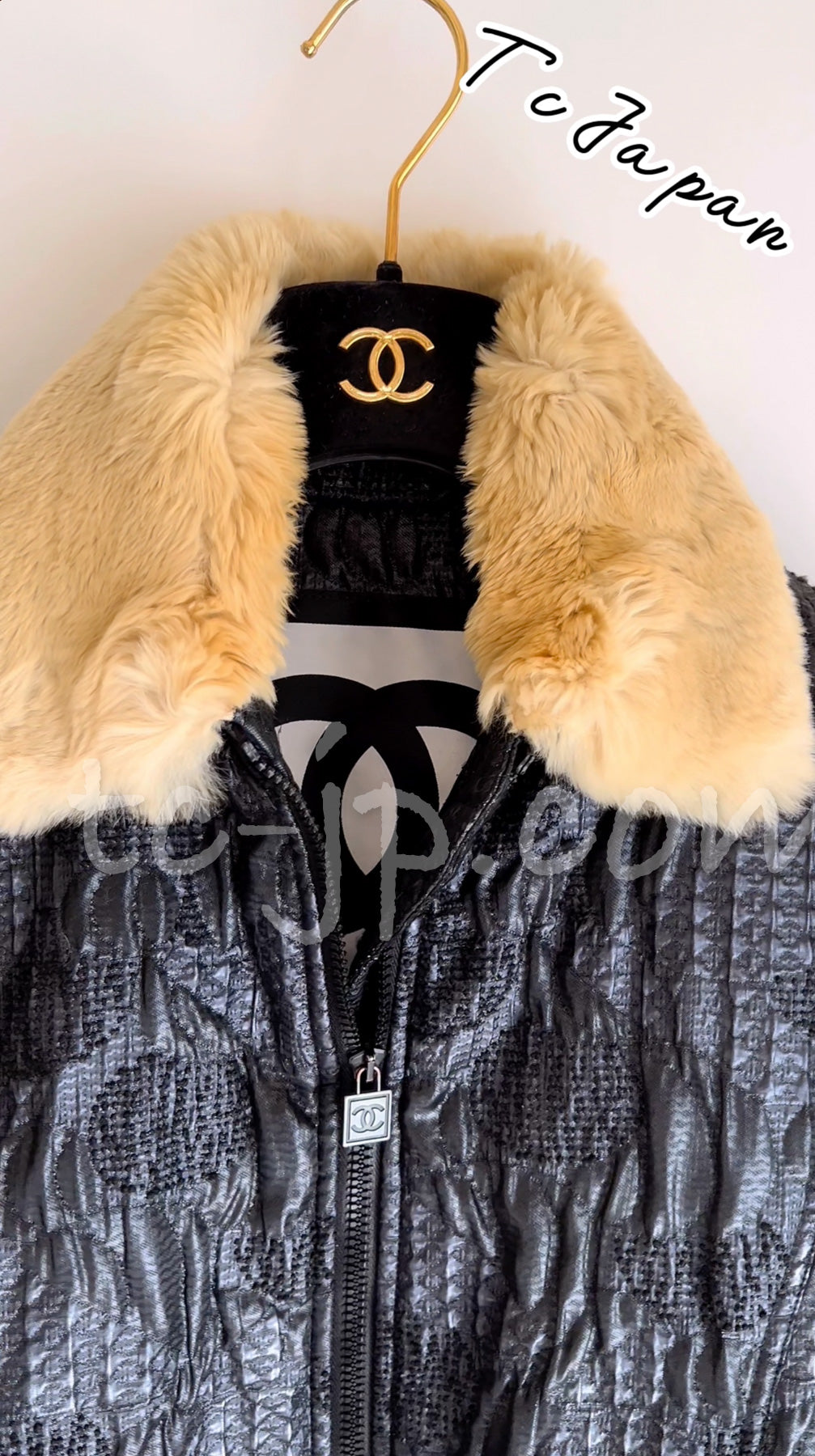 CHANEL 08PF $5K PARIS LONDON Brocade & Orylag Fur Jacket Coat 36 シャネル  ラビットファー・ジッパー・ジャンパー・ジャケット・コート 即発