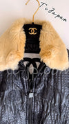 CHANEL 08PF $5K PARIS LONDON Brocade & Orylag Fur Jacket Coat 36 シャネル ラビットファー・ジッパー・ジャンパー・ジャケット・コート 即発