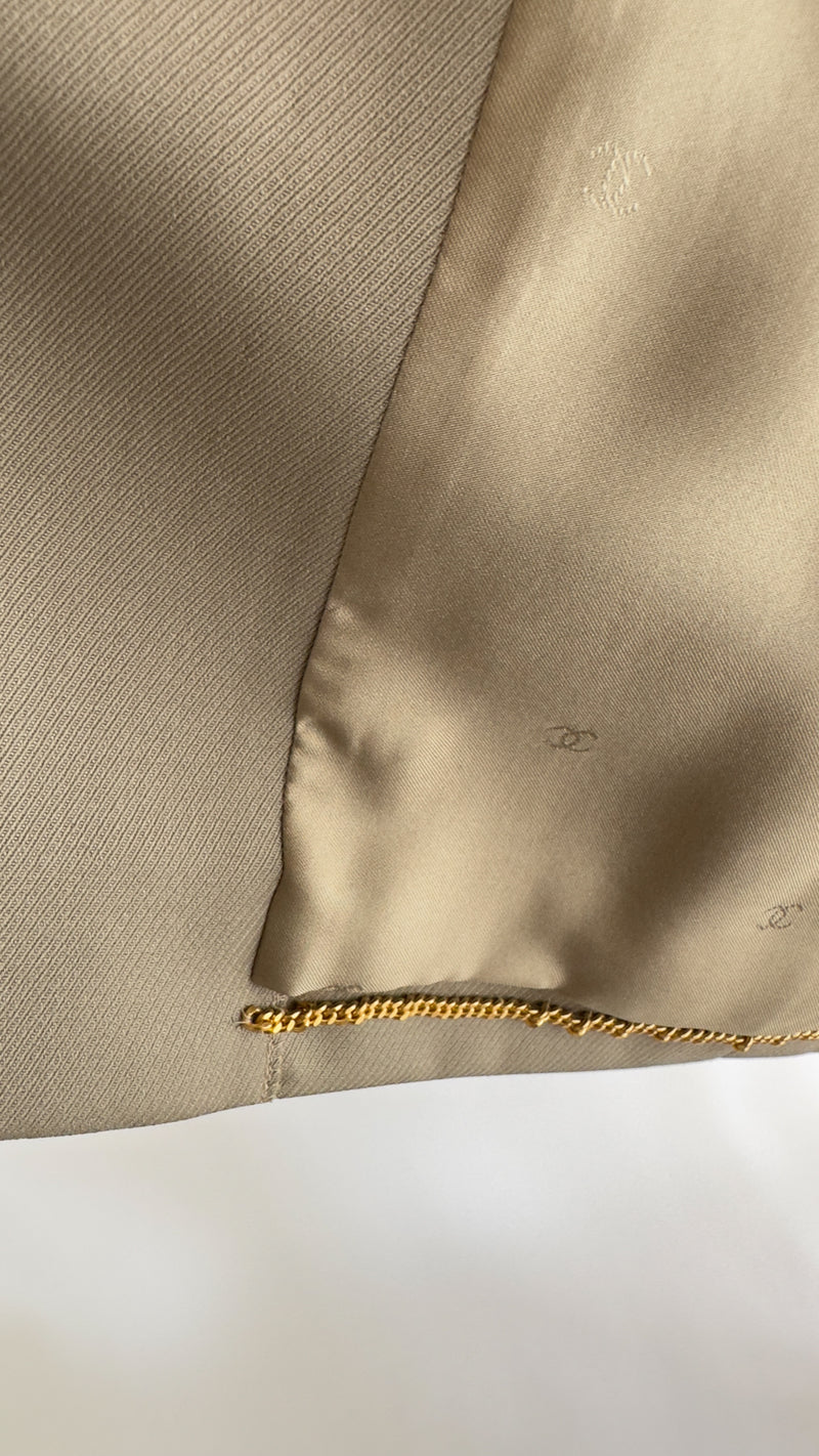 CHANEL 96A Vintage Gray Gold Buttons Belt Military Jacket Skirt Suit 40 シャネル ヴィンテージ・グレー・ゴールドCCボタン・ベルト・ミリタリー ジャケット・スカート・スーツ即発