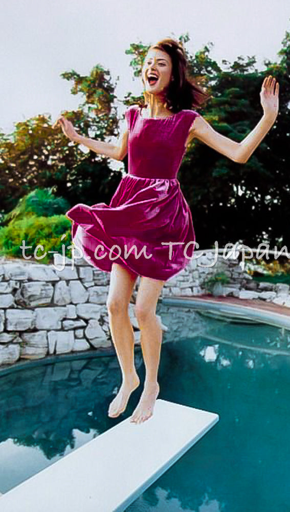 CHANEL 96S Red Velvet Dress 38 40 シャネル スーパーモデルのレッド ベルベット ドレス ワンピース 即発