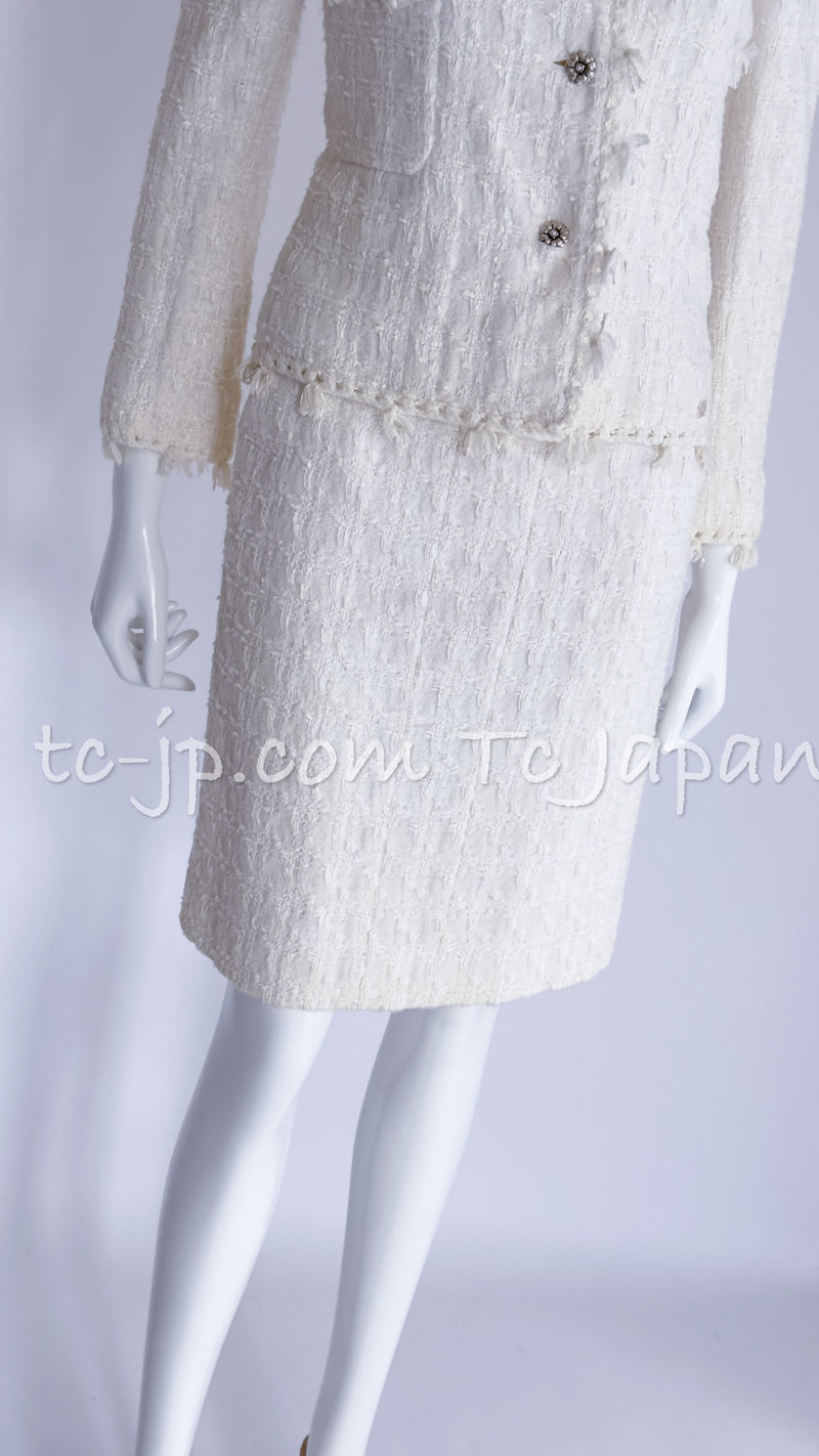 CHANEL 05C Penelope Cruz White Ivory Tweed Jacket Skirt Suit 34 36 シャネル ペネロペクルス着・ホワイト・アイボリー・ツイード・ジャケット・スカート・スーツ 即発 - TC JAPAN