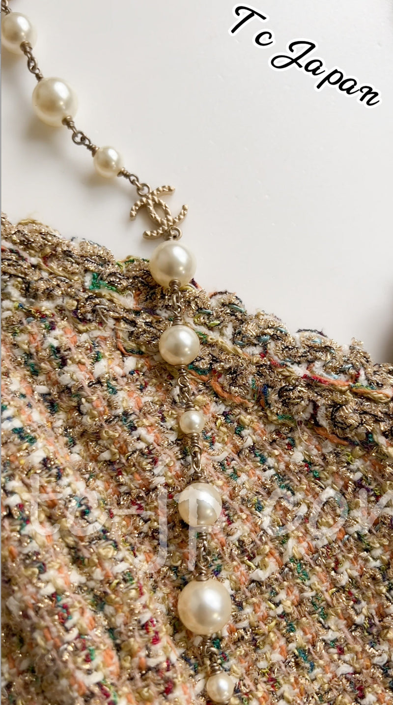 CHANEL 94S Vintage Gold Beige Tweed Dress 38 シャネル スーパーモデルのゴールド ツイード ワンピース・ 即発