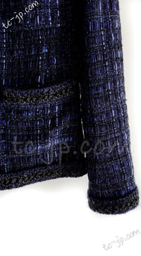 CHANEL 10PF Navy Black Cotton Silk Tweed Jacket Stand Collar 36 シャネル ネイビー ブラック コットン シルク ツイード ジャケット スタンド カラー 即発