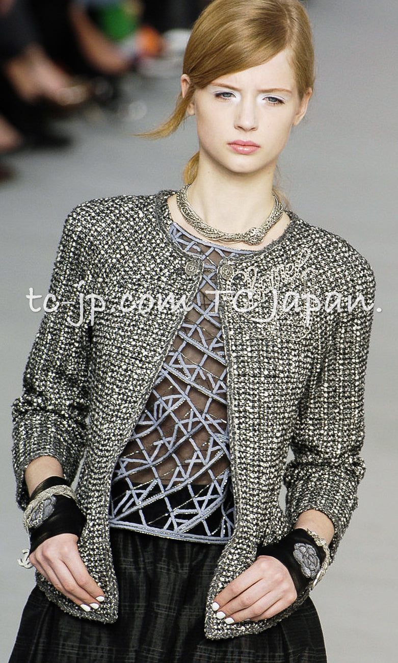 CHANEL 06S Grey Silver Metallic trim Jacket 44 46 シャネル グレー・シルバー・メタリック トリム・ジャケット