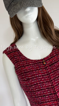 CHANEL 01A Red Pink Wool Tweed  Dress 38 40 シャネル レッド ピンク ウール ツイード ワンピース 即発