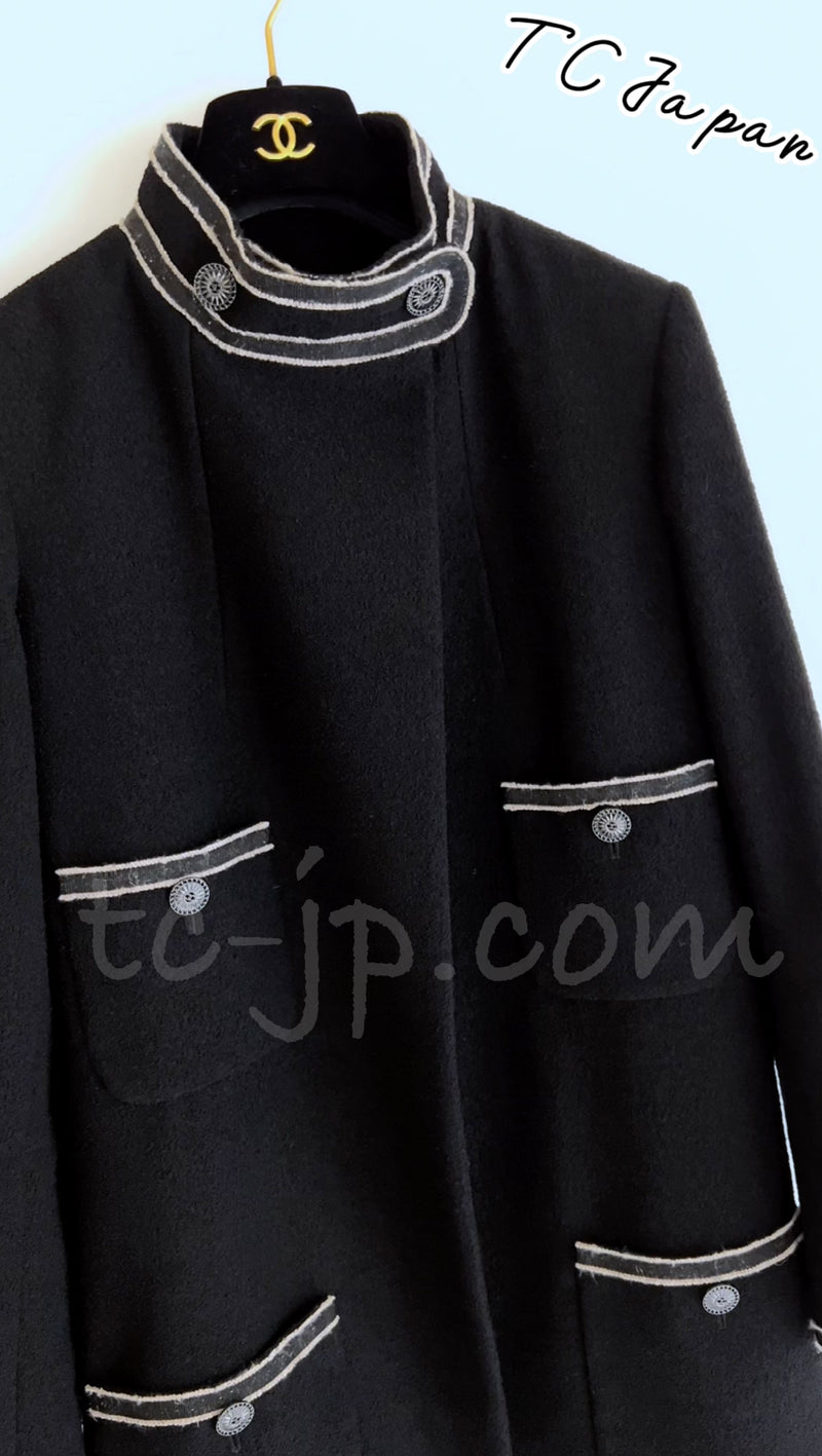 CHANEL 14C Black Creme Stand Collar Wool Jacket Coat 36 シャネル ブラック クリーム スタンド襟 ジャケット コート 即発