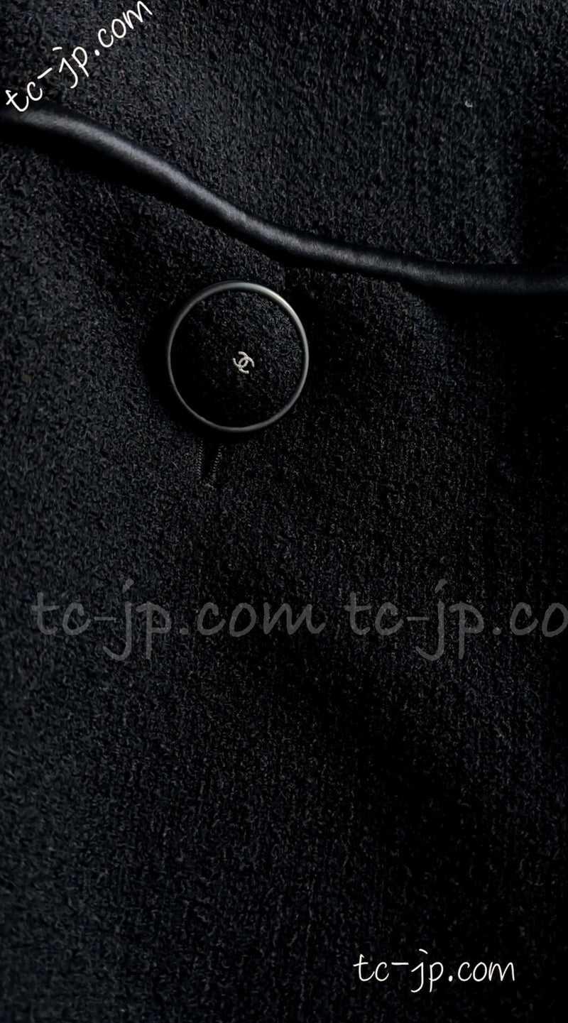 CHANEL 15B Black Wool Piping Collarless Jacket 34 36 38 シャネル ブラック ウール パイピング ノーカラー ジャケット 即発
