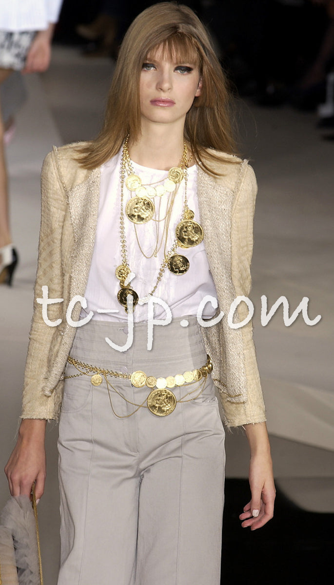 CHANEL 03S Beige Silk Cropped Cardigan Jacket 36 38 シャネル ベージュ・シルク・クロップド・カーディガン・ジャケット 即発