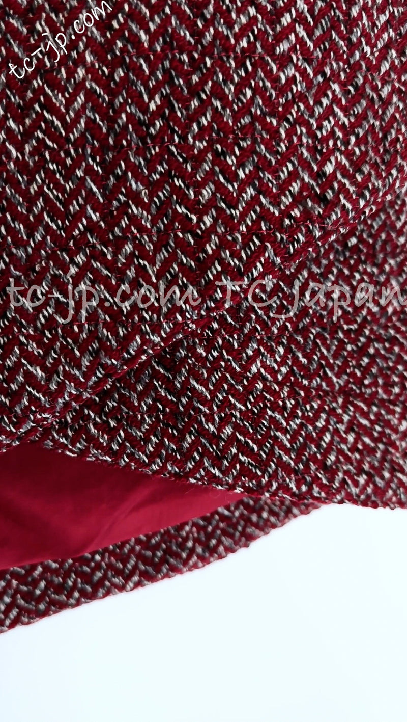 CHANEL 08A Red Grey Wool Tweed Jacket Skirt Suit 36 シャネル レッド・グレー・ウール・ツイード・ジャケット・スカート スーツ