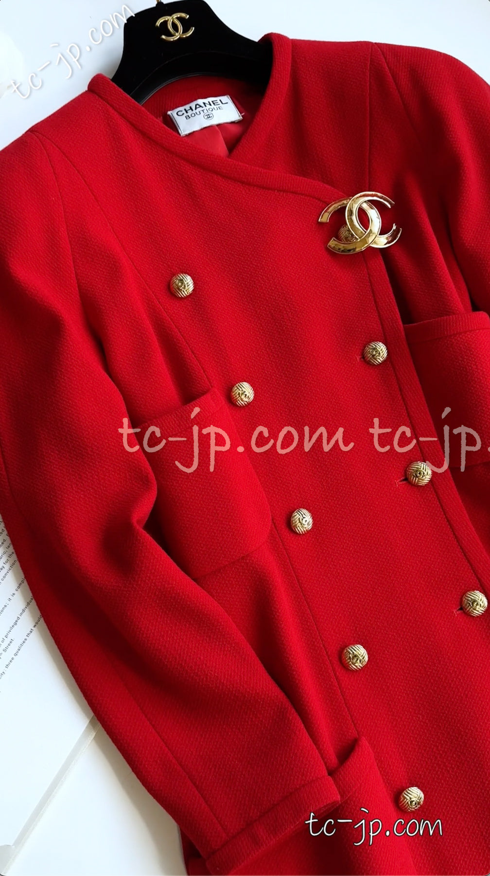 シャネル ヴィンテージ レッド ウール ジャケット コート CHANEL 91A Vintage Red Wool Tweed Jacket Coat  – TC JAPAN