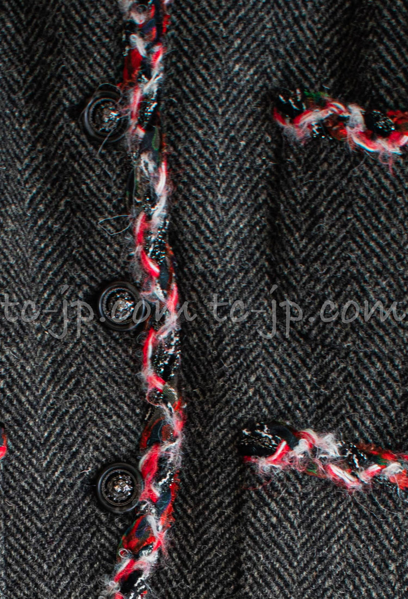 CHANEL 13PF Grey Black Trim Wool Jacket 34 36 38 40 シャネル グレー・トリミング・ウール・ジャケット 即発