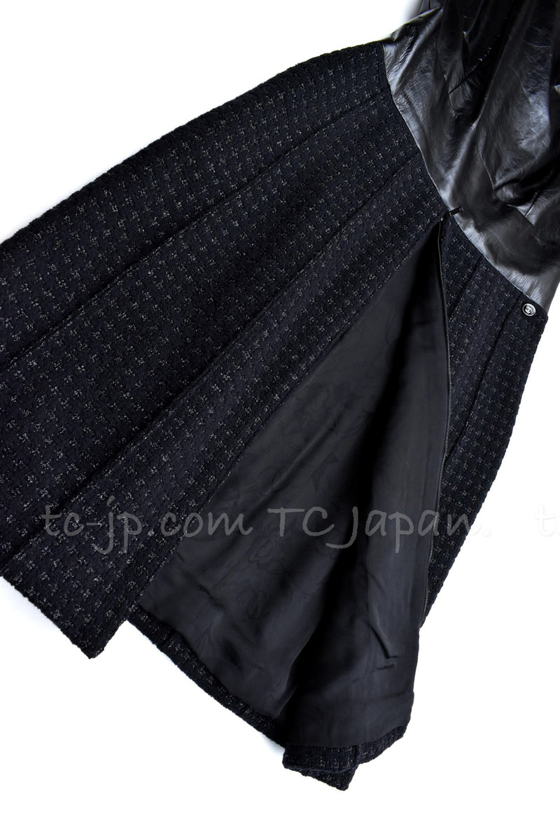 CHANEL 14A Black Wool Leather Dress 38 シャネル ブラック・レザー・ウール・ワンピース 即発