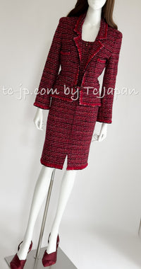 CHANEL 01A Red Pink Tweed Jacket Dress 38 40 シャネル レッド・ツイード・ジャケット・スーツ 即発