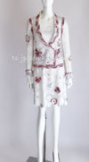 CHANEL 04S White Multicolor Camellia Cardigan Jacket Skirt Setup 36 シャネル ホワイト・マルチカラー・カメリア・カーディガン・スカート 即発