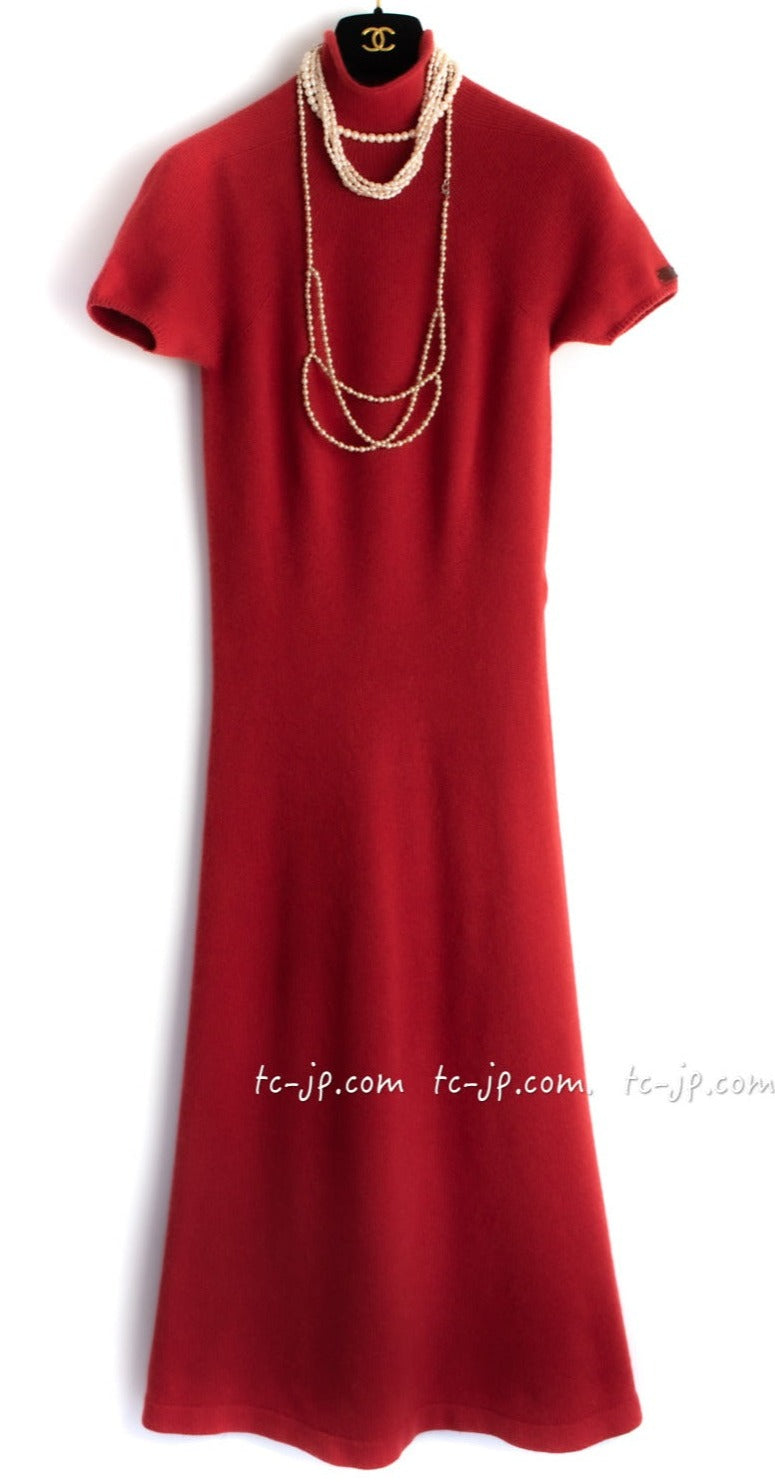 CHANEL 00A Red Cashmere Knit Dress 34 シャネル レッド・カシミア・ニット・ワンピース