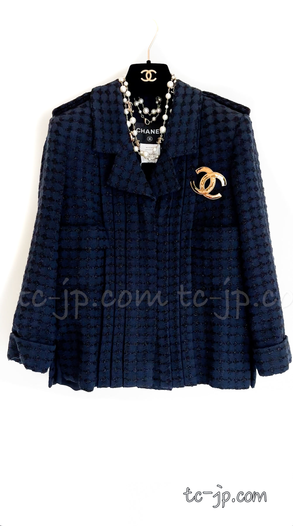 CHANEL 16S Navy Black Tweed Jacket Skirt Suit 36 38 シャネル ネイビー・ブラック・ツイード・ジャケット・スカート・スーツ 即発